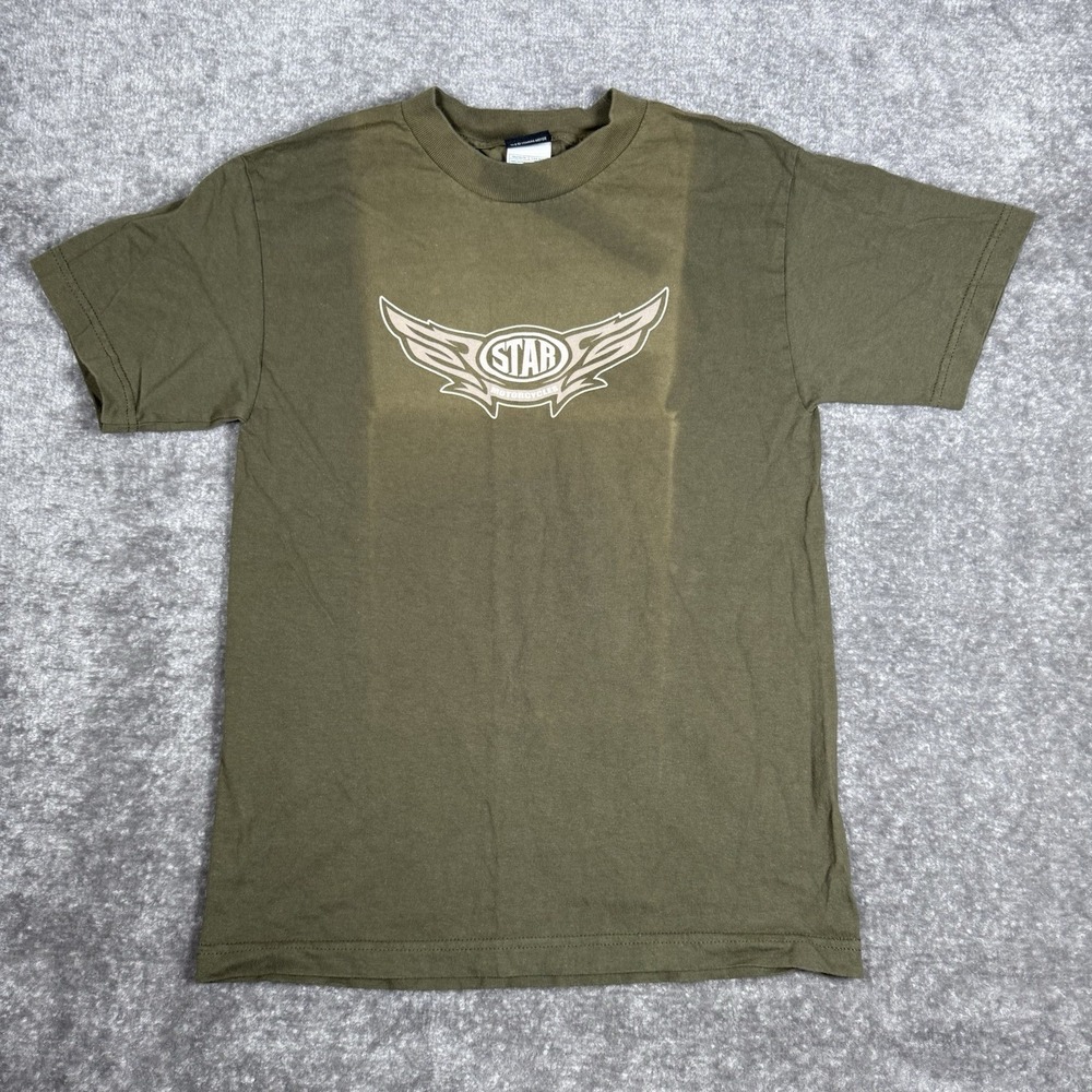 Star‎ Motorcycles T-Shirt Men's Small Green Faded Short Sleeve Crew Neck Yamaha
